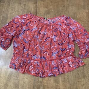 Democracy Womens Top Sz M Boho Red Festival Peasant Cottage Flowy Bell S…